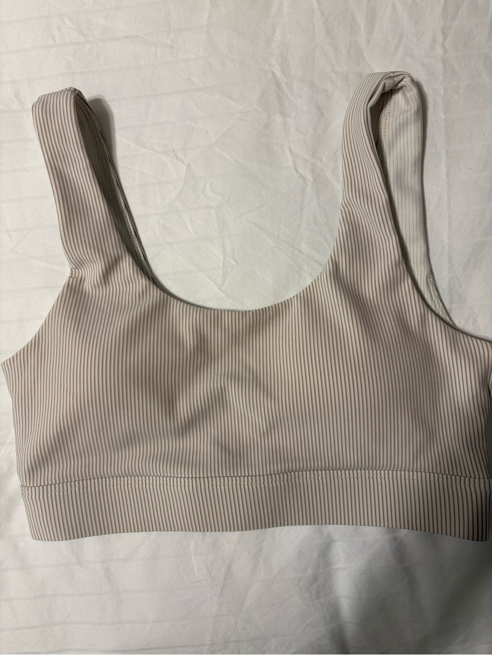 ZYIA Neutral Ribbed Scoop Sports Bra in Light Tan